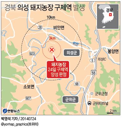 <그래픽> 경북 의성 돼지농장 구제역 발생