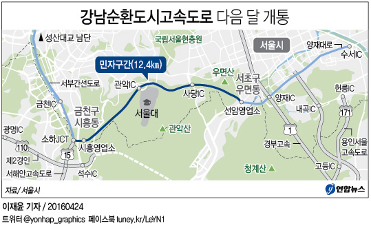 <그래픽> 강남순환도시고속도로 다음 달 개통