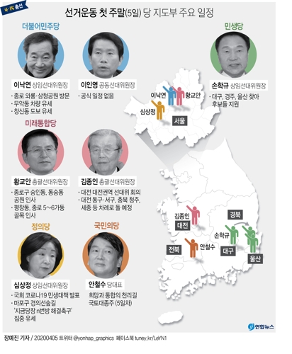 [그래픽] 선거운동 첫 주말(5일) 당 지도부 주요 일정