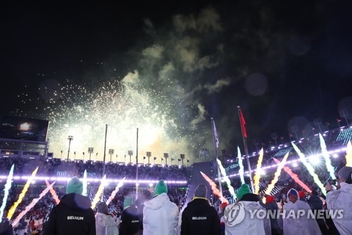 Fireworks go off at PyeongChang Olympic Stadium at the end of the closing ceremony for the 2018 PyeongChang Winter Paralympics in PyeongChang, Gangwon Province, on March 18, 2018. (Yonhap)