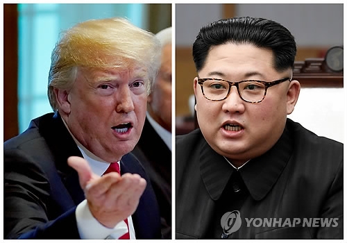 This compilation image shows a Reuters file photo of U.S. President Donald Trump (L) and North Korean leader Kim Jong-un. (Yonhap)
