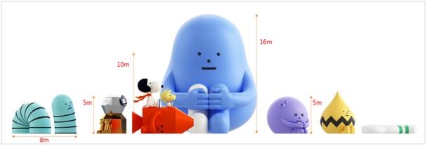 This image provided by Lotte Museum shows the sizes of the figures that will go on display in the Luna Project with Sticky Monster Lab exhibition. (PHOTO NOT FOR SALE) (Yonhap)