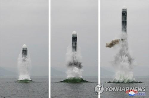 This photo released by North Korea's state media shows a missile being launched from waters off its east coast on Oct. 2, 2019. The North's Korean Central News Agency said on Oct. 3 that Pyongyang successfully test-fired a submarine-launched ballistic missile from waters off its eastern coast town of Wonsan the previous day. (For Use Only in the Republic of Korea. No Redistribution) (Yonhap)
