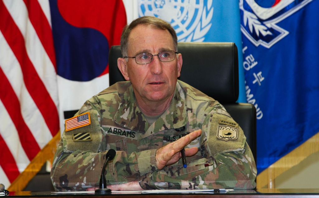 U.S. Forces Korea Commander Gen. Robert Abrams speaks during a press interview in Seoul on Nov. 20, 2020, in this photo provided by his office. (PHOTO NOT FOR SALE) (Yonhap) 