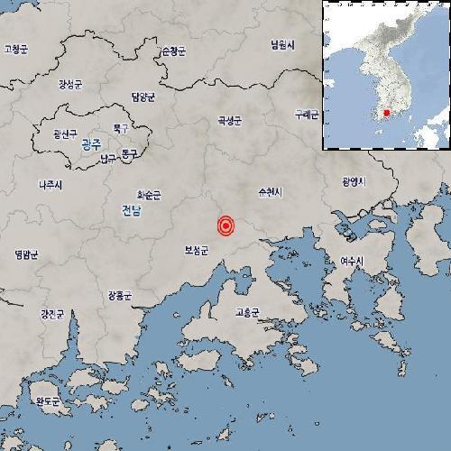 This image, provided by the Korea Meteorological Administration (KMA), shows the earthquake, marked in red, detected near the southwestern county of Boseong, South Jeolla Province, on Sept. 20, 2021. (Yonhap)