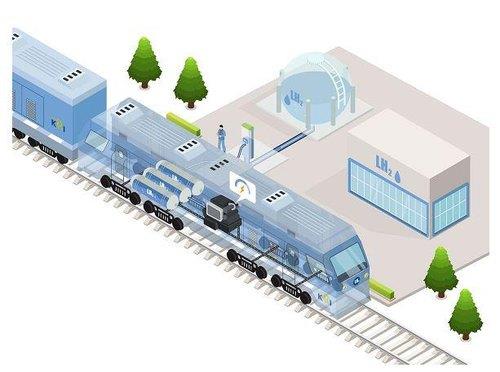 This file photo, provided by the Korea Railroad Research Institute (KRRI) on April 20, 2021, shows a rendering of a liquid hydrogen locomotive and its related systems, which the institute will develop to replace diesel ones. (PHOTO NOT FOR SALE) (Yonhap)