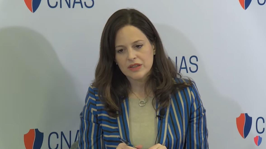 Anne Neuberger, deputy national security advisor for cyber and emerging technologies, is seen answering questions in a webinar hosted by the Center for a New American Security, in Washington on July 28, 2022 in this image captured from the website of the Washington-based think tank. (Yonhap)