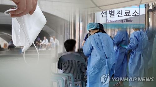 This image from Sept. 23, 2022, shows the government's lifting of mandatory mask wearing outdoors and people waiting to get tested for COVID-19. (Yonhap)
