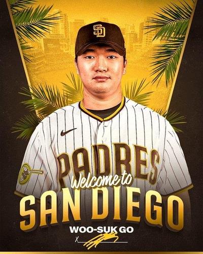 This image captured from the official X page of the San Diego Padres on Jan. 4, 2024, shows the club's new South Korean pitcher Go Woo-suk, who has signed a two-year deal with the team. (PHOTO NOT FOR SALE) (Yonhap)