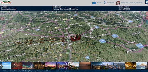 썰매 끄는 산타의 위치를 실시간으로 알려주는 NORAD 홈페이지