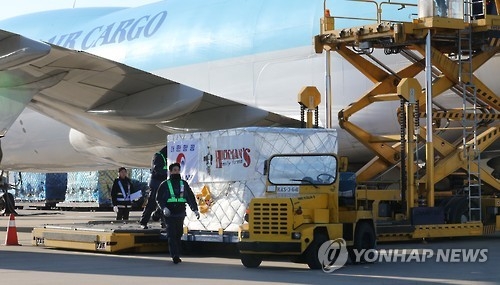 공항에 도착한 미국산 계란 [연합뉴스 자료사진]