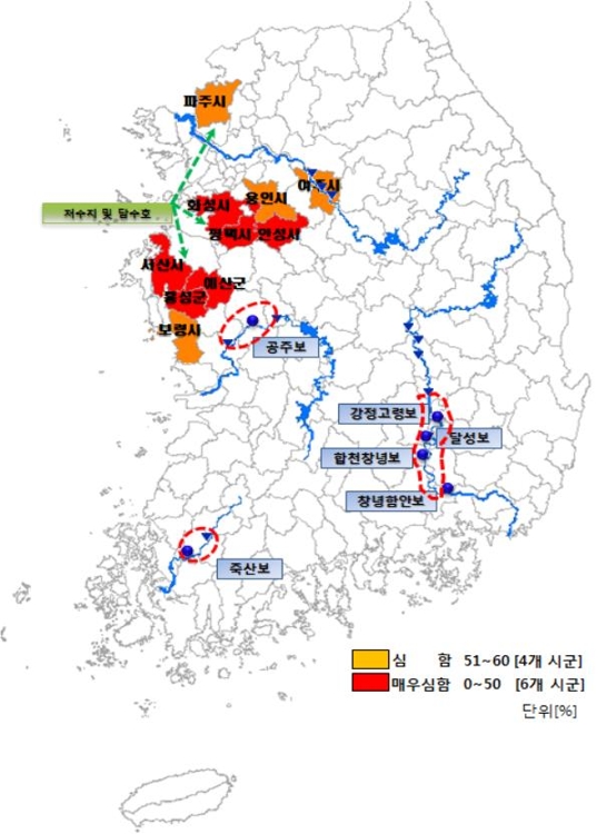 농업가뭄지역과 6개 보 위치