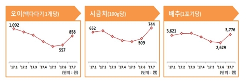 지난달 채소 가격 '껑충'… 오이 한달새 54% 급등 - 1