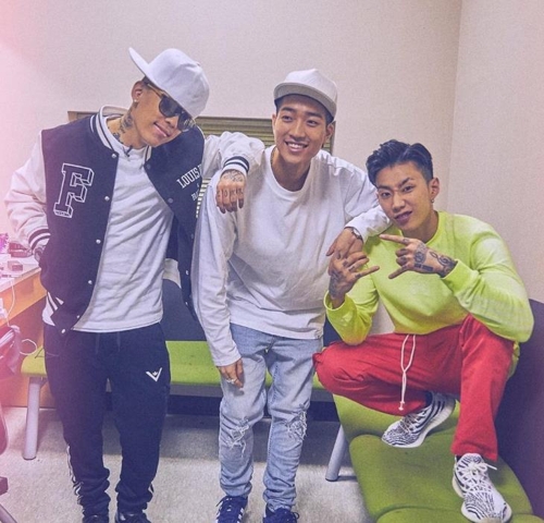 래퍼 도끼와 주노플로, 박재범(왼쪽부터)