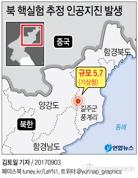 기상청 "北인공지진, 4차 핵실험의 11배·5차의 5∼6배 위력"(종합) - 2
