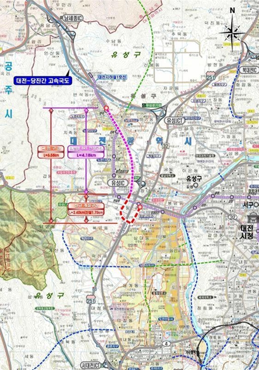 대전 외삼∼유성복합터미널 BRT 노선도