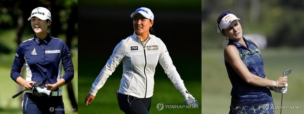 박성현, 유소연, 톰프슨.(왼쪽부터)