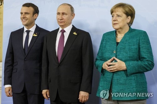 마크롱, 푸틴, 메르켈(왼쪽부터) [EPA=연합뉴스 자료사진]