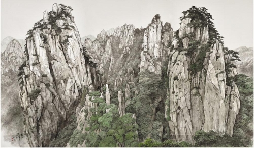 오용길, 황산-군봉, 230×390m, 한지에 수묵담채, 2017