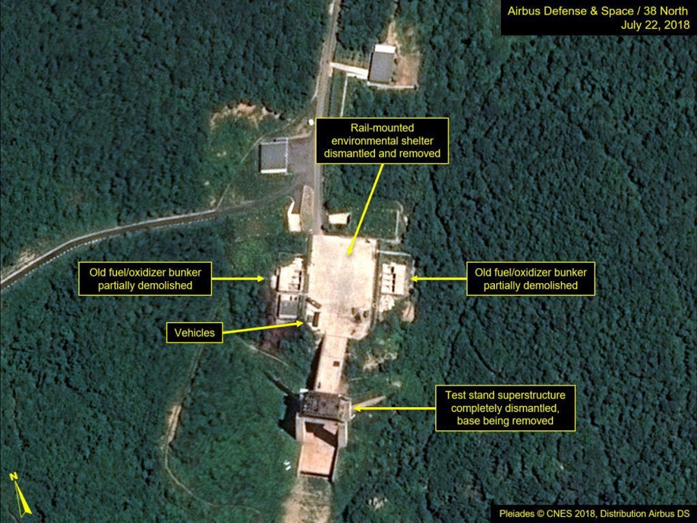 7월22일 북한 서해위성발사장의 상부구조물 철거가 완료된 모습