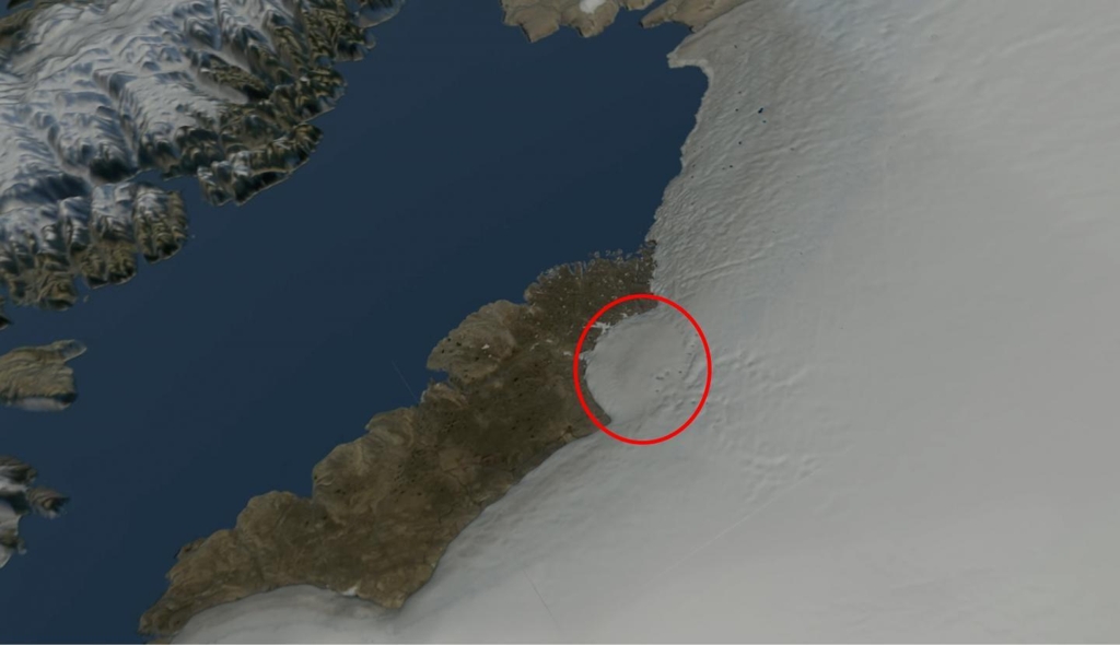 그린란드 북서단 히아와타 빙하 운석 충돌구 