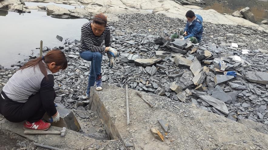단수이강 강변에서 진행 중인 화석 발굴 작업 