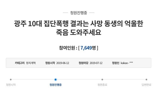 10대 집단폭행 사망자 엄벌촉구 국민청원