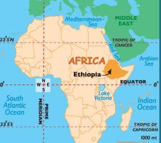 동아프리카 에티오피아가 표시된 지도[구글 이미지]