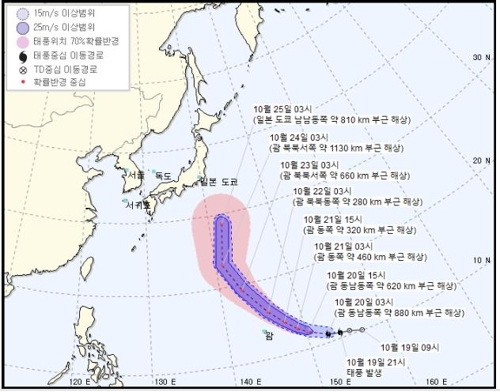 제21호 태풍 '부알로이' 예상 경로