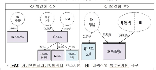 SK브로드밴드-티브로드 기업결합 전후 지분구조
