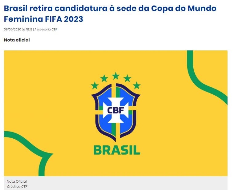 2023 FIFA 여자 월드컵 유치 신청 철회 결정을 알린 브라질축구협회.