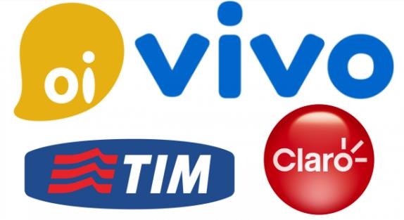브라질의 4대 이동통신업체인 비보(Vivo), 칭(TIM), 클라루(Claro), 오이(Oi)의 로고