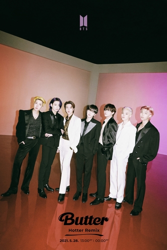 La foto, proporcionada por Big Hit Music, muestra una imagen de prelanzamiento de la versión de remezcla "Hotter" de la nueva canción de BTS, "Butter". (Prohibida su reventa y archivo)
