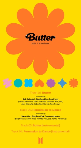La imagen, proporcionada por Big Hit Music, muestra la lista de canciones del disco compacto del sencillo "Butter" de BTS. (Prohibida su reventa y archivo)