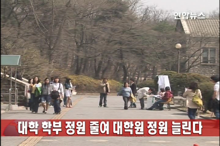 학부 정원 줄여 대학원 정원 늘린다
대학 편입학 일정도 자율화…교과부, 관련 규제 개선키로
(서울=연합뉴스) 이윤영 기자 = 2011학년도부터 대학이 자체적으로 학부 정원을 줄여 대학원 정원을 늘리는 것이 가능해지고 편입학 전형 일정을 자율로 정할 수 있게 된다. 교육과학기술부는 한국대학교육협의회, 한국전문대학교육협의회 등과 협의를 거쳐 이런 내용의 대학 운영 자율화 실행 10개 과제를 확정했다고 30일 밝혔다. 이번 확정한 과제는 정부의 대학 자율화 방침에 따라 대학들로부터 학교 운영에 걸림돌이 되는 규제 사항을 접수해 이 가운데 개선 또는 완화가 필요하다고 판단한 것들이다. 교과부는 우선 대학의 전임교원 확보율이 65% 이상인 경우 학부 정원을 1.5명 줄이면 대학원 정원 1명을 늘릴 수 있도록 허용하기로 했다. 지금은 학부와 대학원 정원을 별도로 관리하게 돼 있어 학부, 대학원 간 정원 조정이 사실상 불가능했다. 모든 대학이 교과부 지침에 따라 동일하게 진행했던 편입학 전형 일정(원서접수, 합격자 발표, 최초 등록, 추가합격자 발표 등) 등은 대학 여건에 따라 자율적으로 정할 수 있게 된다. 단, 대학별로 편입학 전형 일정이 달라 혼란이 빚어지지 않도록 추가 등록 및 최종 등록 마감일은 교과부에서 정할 계획이다. 사학법인이 정관을 바꿀 때 교과부 인가를 받아야 했으나 이를 보고제로 완화하고 변경된 정관에 법령 위반 사항이 있을 경우에만 교과부가 시정 명령할 수 있는 조항을 신설하기로 했다. 학교법인 이사회를 원격 화상회의로 진행하는 것도 허용할 방침이다. 두뇌한국(BK21) 사업에 참여하는 신진 연구인력(박사후 과정생, 계약교수)을 채용할 땐 자교 출신 비율을 `50% 이내'로 제한해야 했지만 우수 연구인력 확보에 어려움이 없도록 이를 `3분의 2 이내'로 완화할 계획이다. 이밖에 ▲사립대 통폐합시 교원확보율 산정 학생수 기준 완화 ▲원격대학의 산업체 위탁교육생 재직 여부 확인 연 1회로 축소 ▲국립학교의 시설사업 절차 완화 ▲대학 연구비 `사업별 별도 통장개설 의무' 폐지 ▲BK21 참여 교수 여비(운임, 숙박비, 식비 등) 집행 규정 적용 완화 등도 실행 과제에 포함됐다. 교과부는 개선된 내용이 빨리 시행되도록 관련 지침은 즉시 폐지 또는 개정하고 대통령령 이하 법령은 내년 3월까지 개정을 완료하는 한편 법률 개정사항을 내년 3월까지 국회에 제출할 예정이다.
yy@yna.co.kr