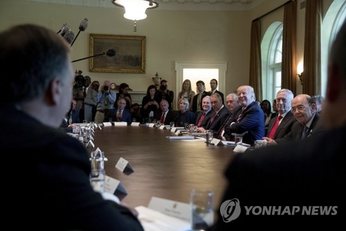 취임후 첫 전체 각료회의 주재하는 도널드 트럼프 대통령