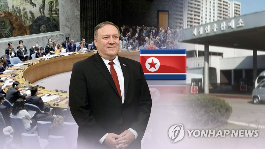 폼페이오 "엄격한 대북제재 이행" 촉구…압박 재고삐(CG)