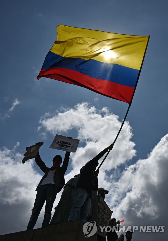 국기 흔드는 콜롬비아 시위대