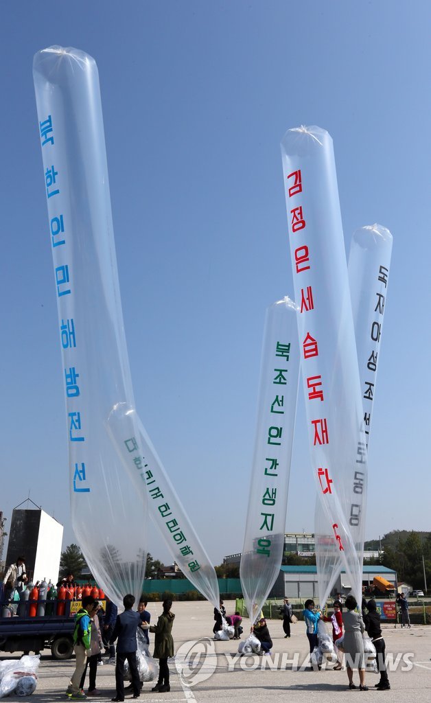 대북전단 살포 준비하는 자유북한운동연합(자료사진)