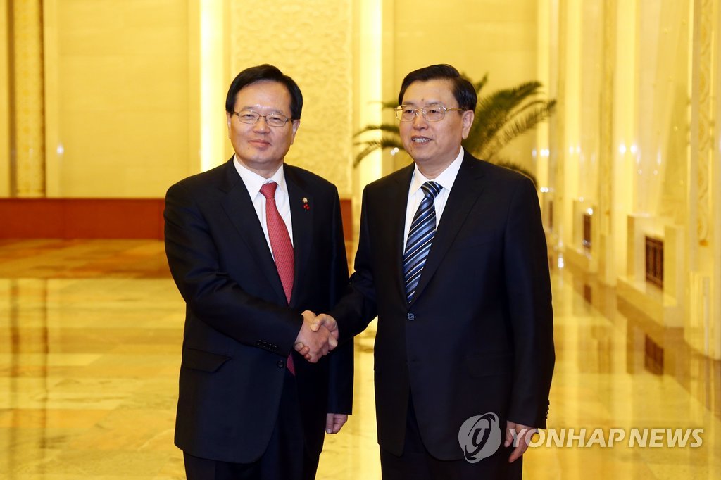 정의화 국회의장, 장더장 중국 전인대 상무위원장 면담