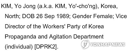 '김여정 1989년 9월생'…美 제재명단 생년월일 밝혀