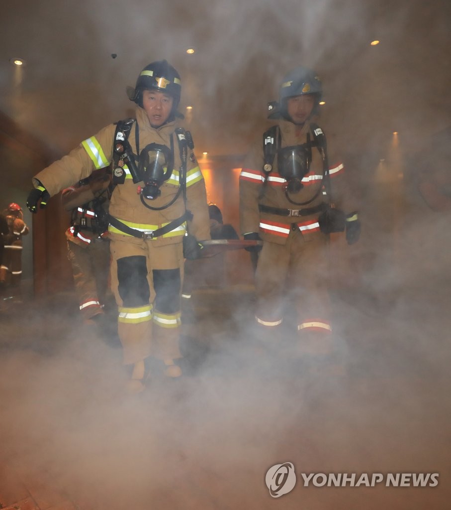 호텔에서 열린 화재사고 훈련