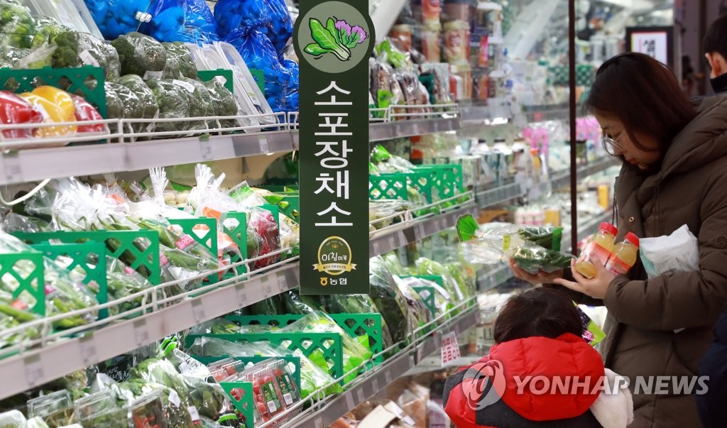 설을 앞둔 2018년 2월 11일 오후 서울 한 마트 매장에서 시민들이 채소를 고르고 있다. [연합뉴스 자료사진]