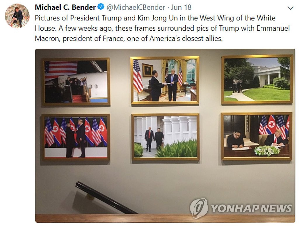마크롱 대신 김정은 사진 걸린 백악관