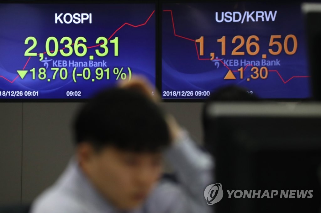 (서울=연합뉴스) 정하종 기자 = 26일 오전 서울 중구 KEB 하나은행 딜링룸에서 딜러들이 업무를 시작하고 있다. chc@yna.co.kr
