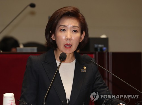 의원총회에서 발언하는 나경원 원내대표