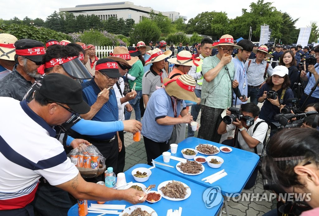 반대집회 옆에서 개고기 시식