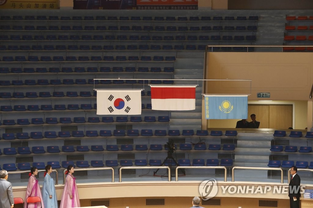 平壌で掲揚される韓国国旗 平壌で掲揚される韓国国旗