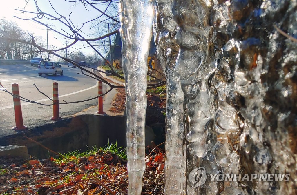 춥다 추워… 대관령 고드름