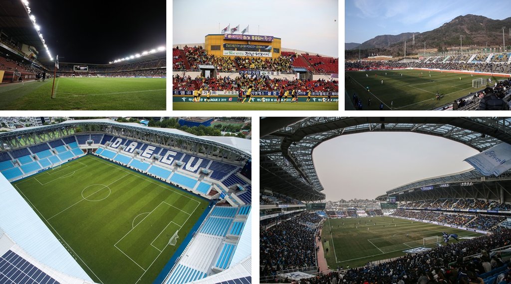 This image, provided by the Korea Professional Football League on March 29, 2020, shows K League stadiums. (PHOTO NOT FOR SALE) (Yonhap)